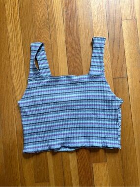 American Eagle Outfitters Lavender and Mint Ribbed Stripe Crop Tank